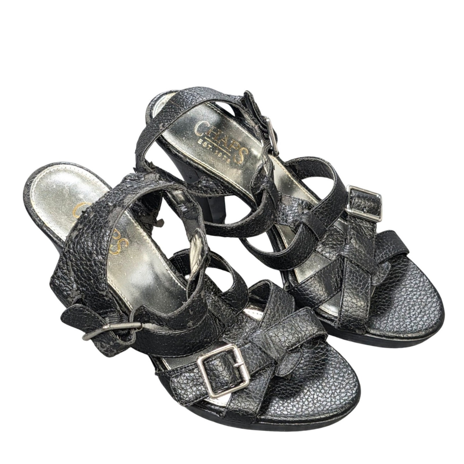 Chaps Sanea Strappy Heel Platform Sandals Women's Size 7b Black Buckle Accents